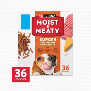 Moist & Meaty Purina Dry Soft Dog Food Pouches - Burger With Cheddar Cheese Flavor