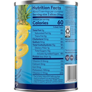 Dole Pineapple Slices in 100% Pineapple Juice, 20 oz