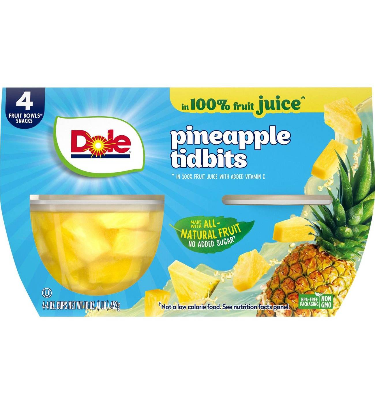 Dole Fruit Bowls - Pineapple Tidbits in 100% Pineapple Juice; image 1 of 7