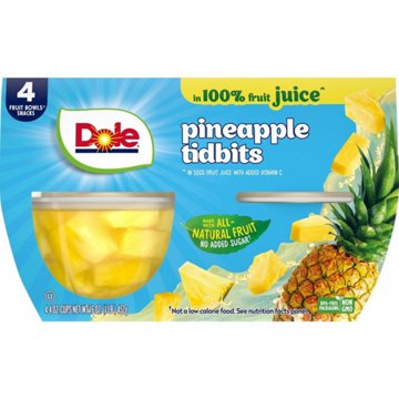 Dole Fruit Bowls - Pineapple Tidbits in 100% Pineapple Juice, 4 ct