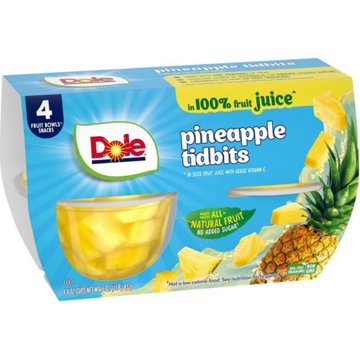 Dole Fruit Bowls - Pineapple Tidbits in 100% Pineapple Juice, 4 ct