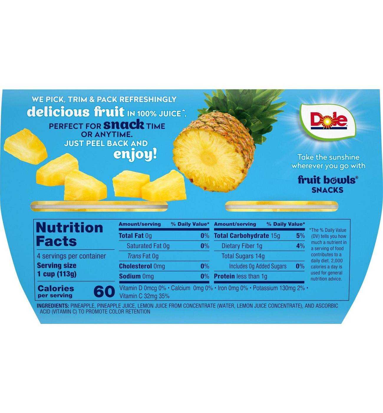 Dole Fruit Bowls - Pineapple Tidbits in 100% Pineapple Juice; image 5 of 7