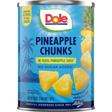 Dole Pineapple Chunks in 100% Pineapple Juice, 20 oz