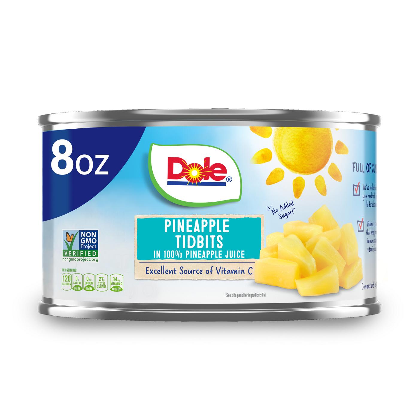 Dole Pineapple Tidbits in 100% Pineapple Juice; image 1 of 4