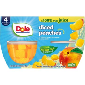 Dole Fruit Bowls - Diced Peaches in 100% Juice, 4 ct