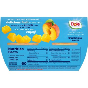 Dole Fruit Bowls - Diced Peaches in 100% Juice, 4 ct