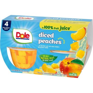 Dole Fruit Bowls - Diced Peaches in 100% Juice, 4 ct