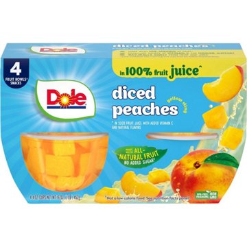 Dole Fruit Bowls - Diced Peaches in 100% Juice, 4 ct