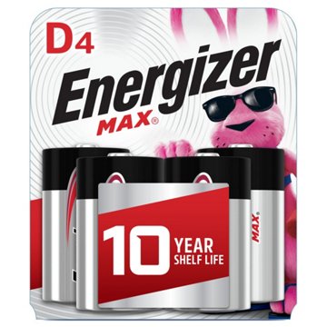 Energizer Alkaline MAX D Batteries, 4 pk