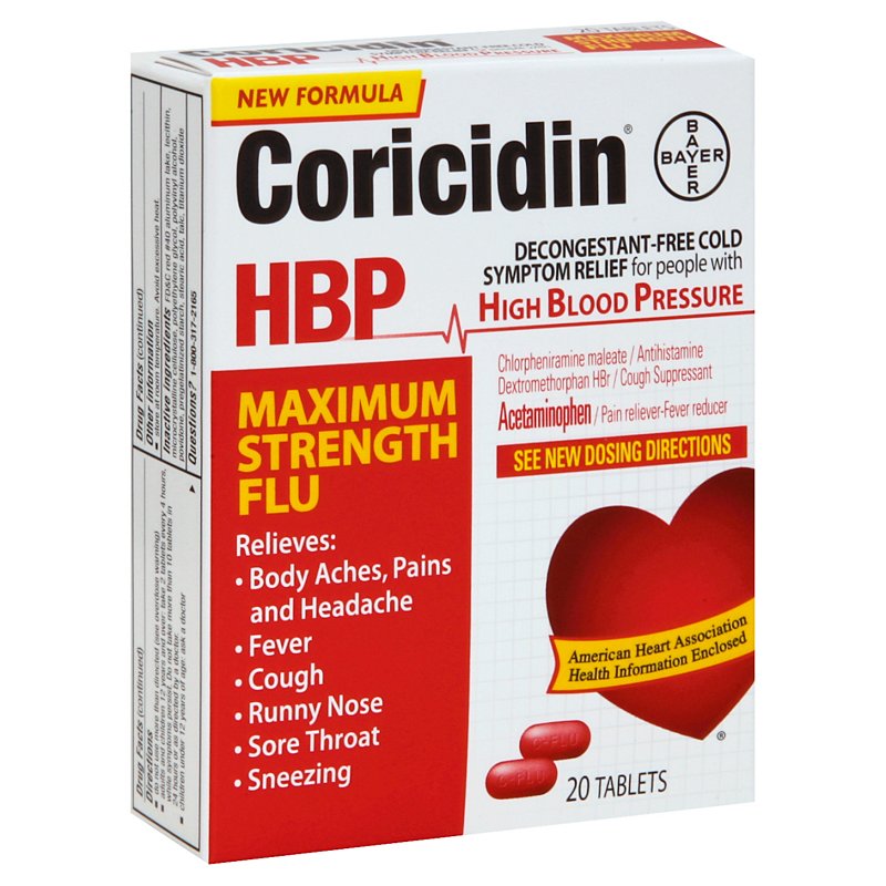 Coricidin Hbp Maximum Strength Flu Tablets Shop Medicines And Treatments At H E B 0165