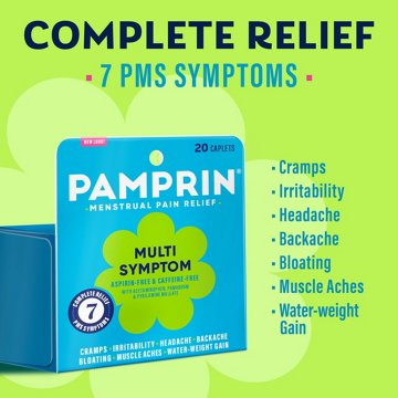 Pamprin Multi Symptom Menstrual Pain Relief Coated Caplets, 20 ct