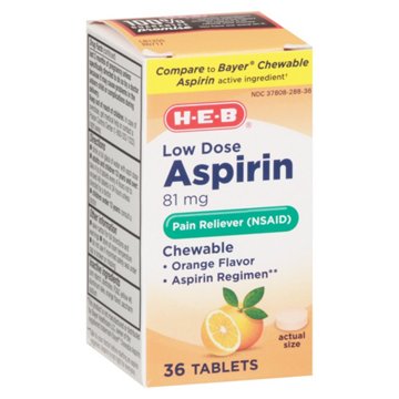 H-E-B Low Dose Aspirin Orange Chewable Tablets, 36 ct