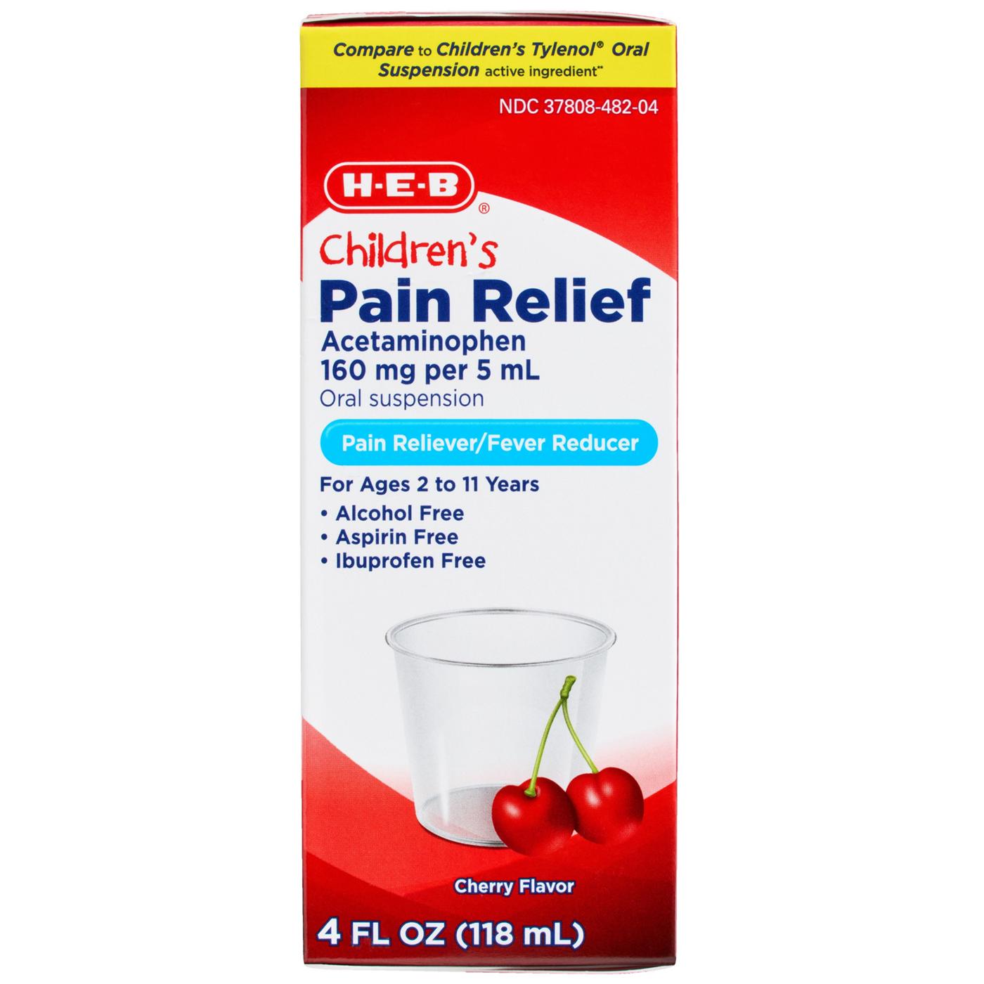 H-E-B Pain Relief Acetaminophen Children's Cherry Flavor; image 1 of 5