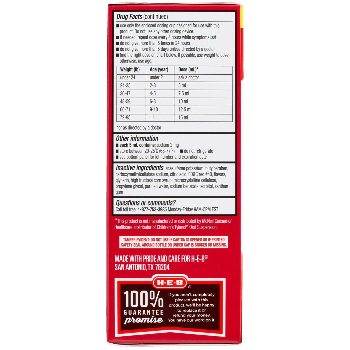 H-E-B Pain Relief Acetaminophen Children's Cherry Flavor; image 5 of 5