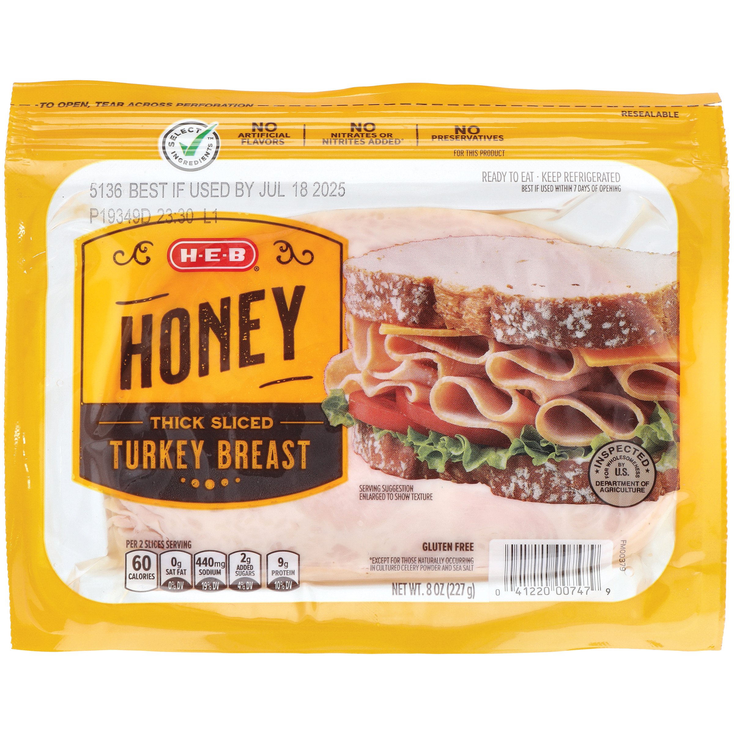 H-E-B Thick Sliced Honey Turkey Breast - Shop Meat At H-E-B