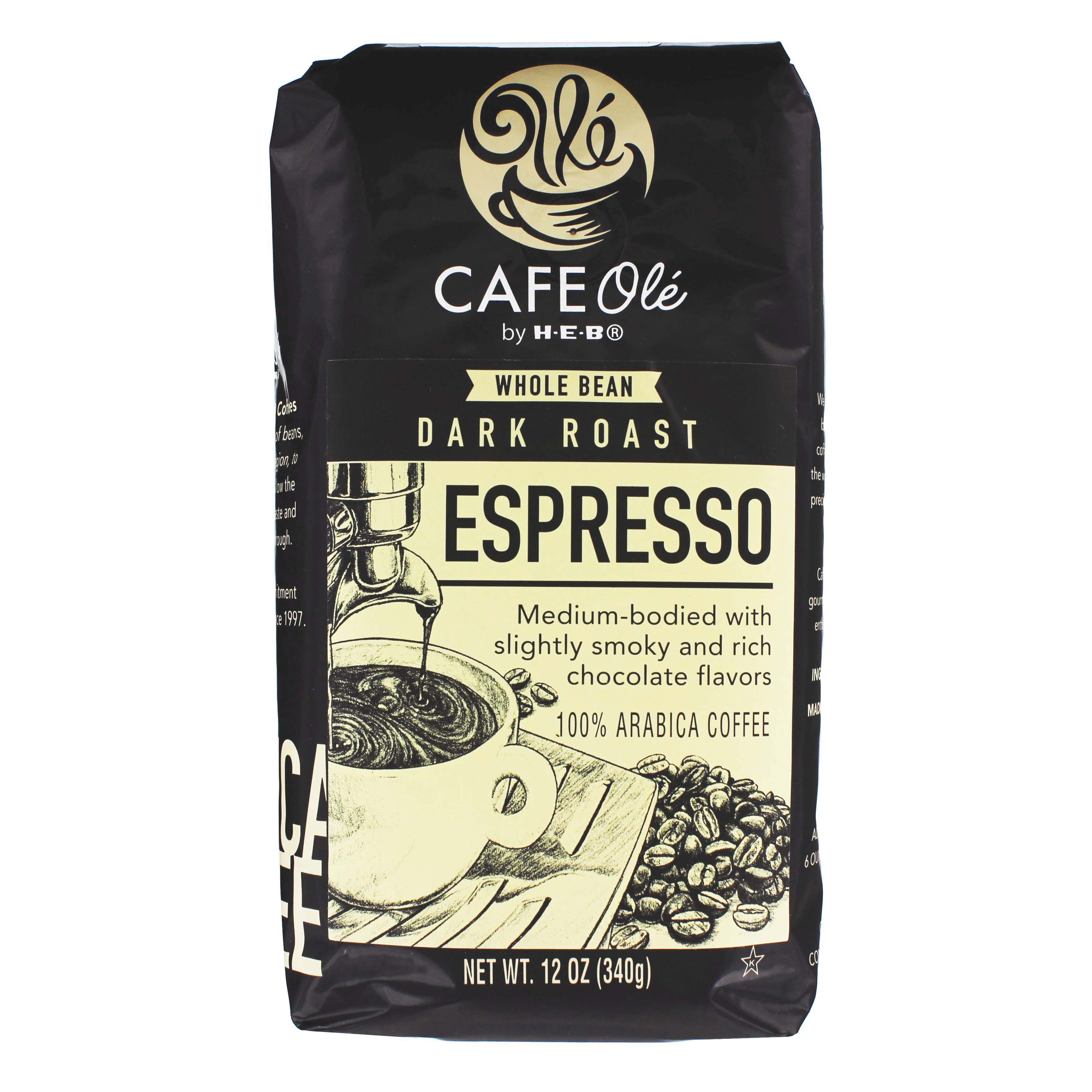 Cafe Ole by HEB Espresso Dark Roast Whole Bean Coffee Shop Coffee