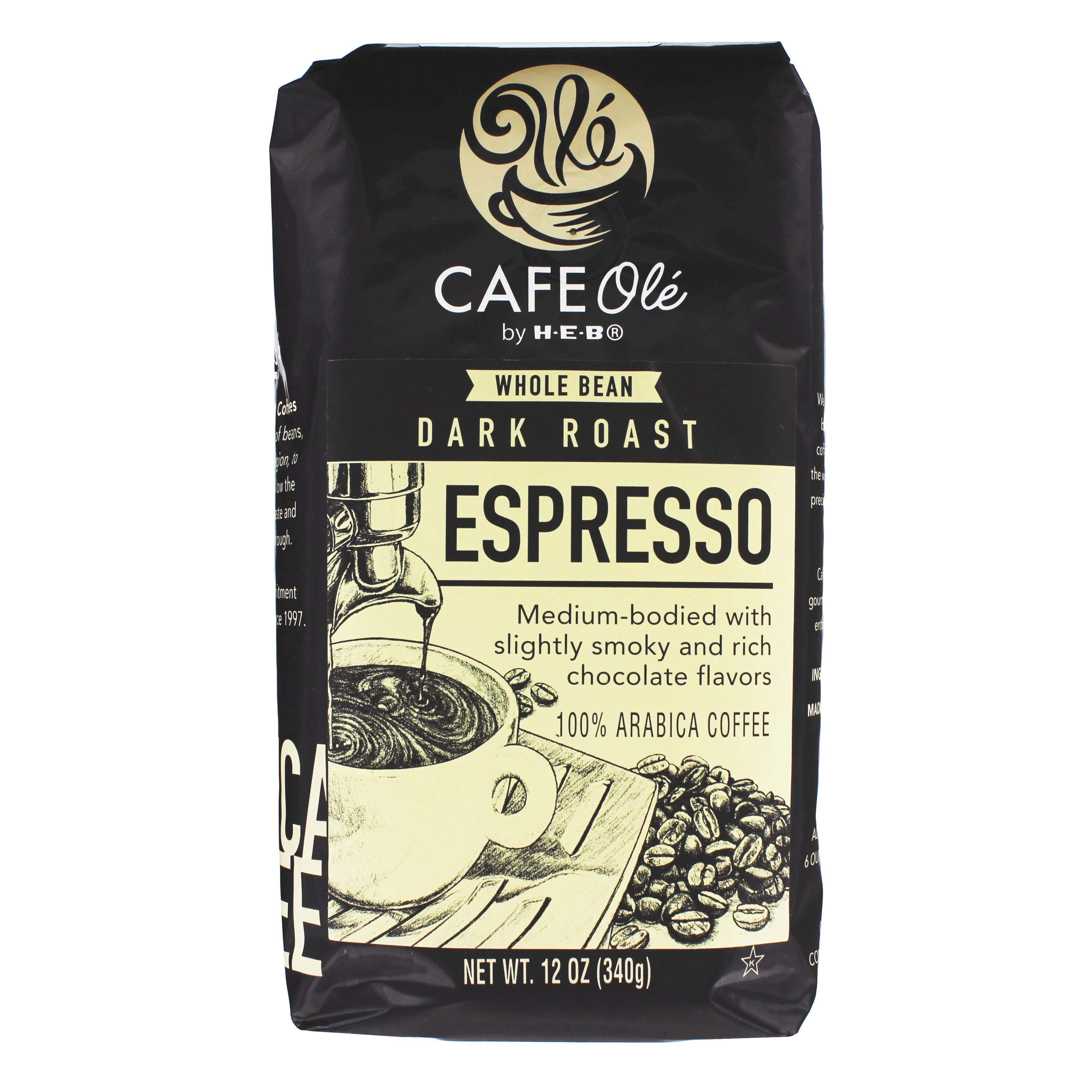 Cafe Ole By H-E-B Espresso Dark Roast Whole Bean Coffee - Shop Coffee ...