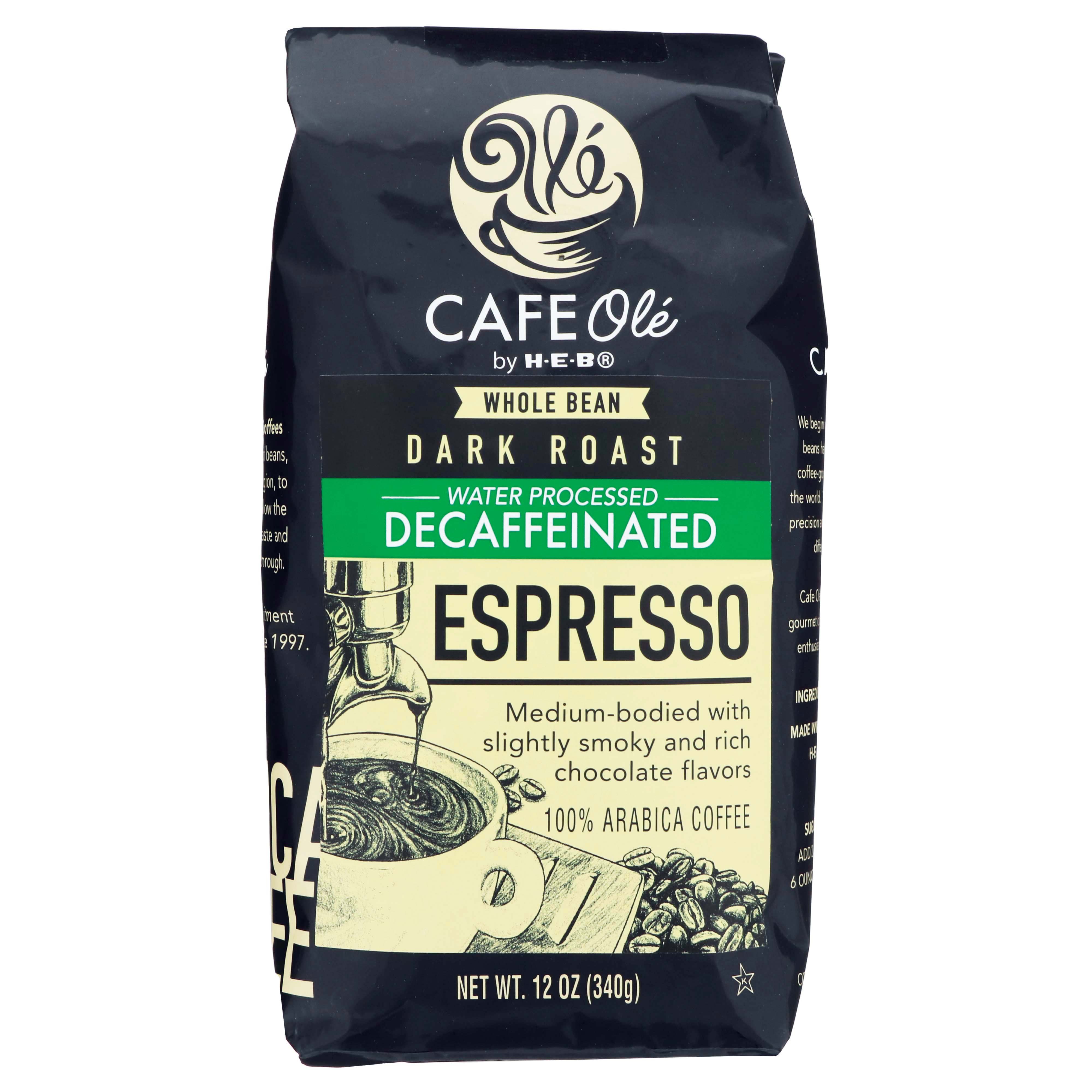 Cafe Ole By H-E-B Espresso Decaf Dark Roast Whole Bean Coffee - Shop ...