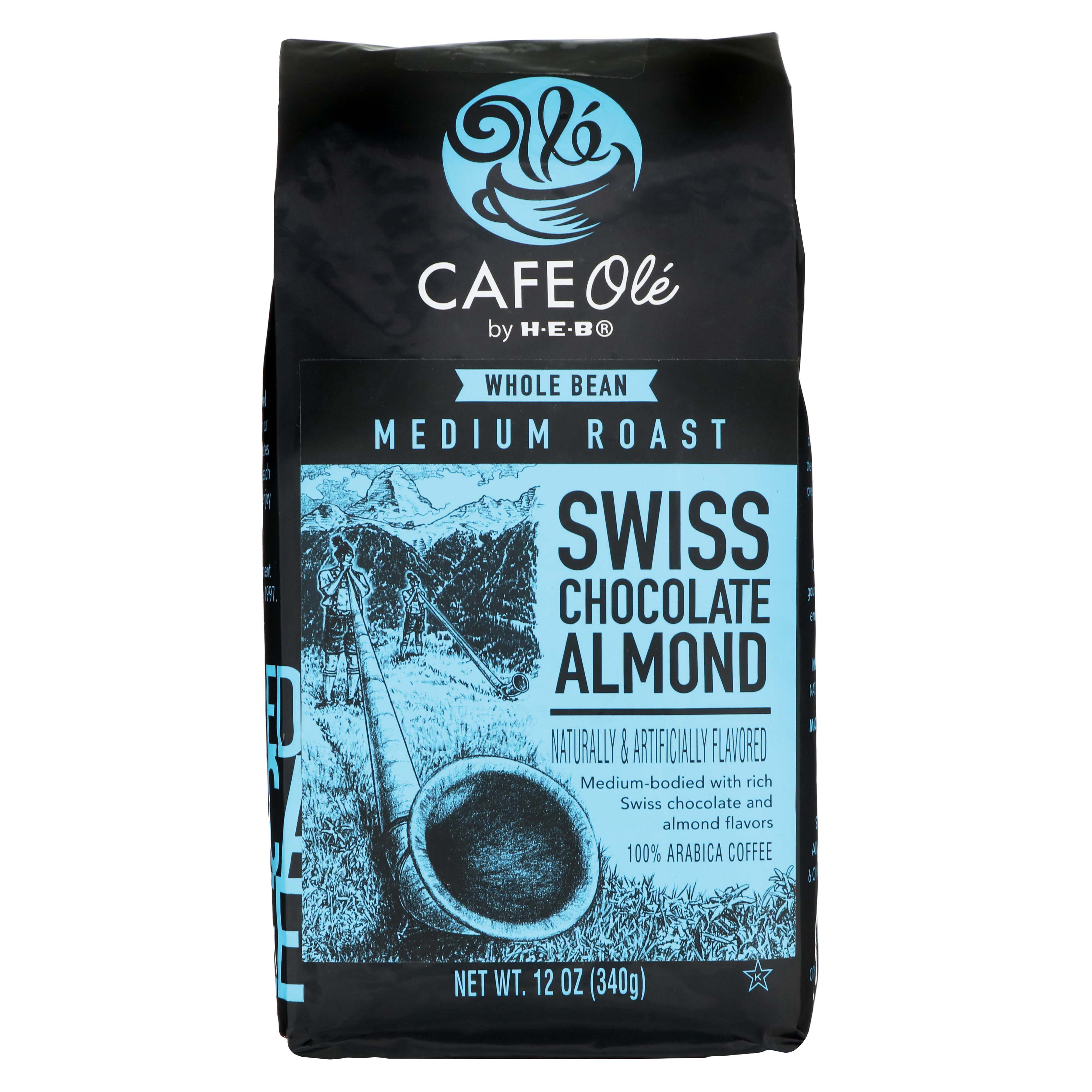 Cafe Ole By H-E-B Swiss Chocolate Almond Medium Roast Whole Bean Coffee ...