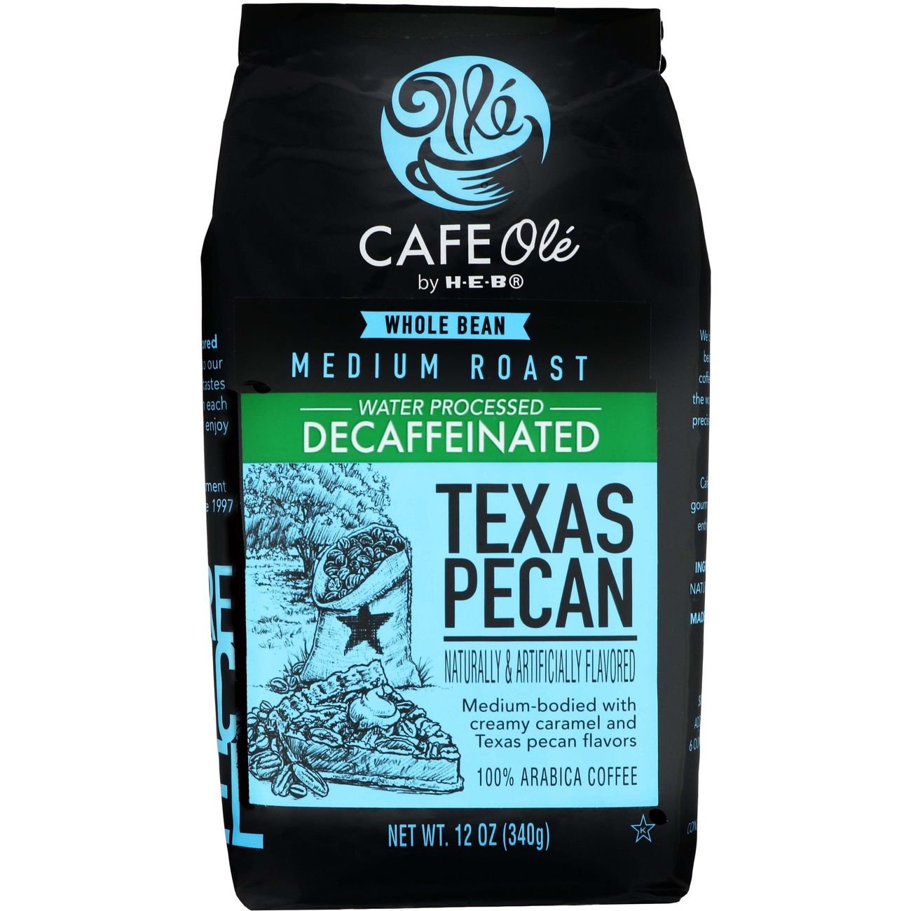 CAFE Ol by H E B Whole Bean Medium Roast Decaf Texas Pecan Coffee