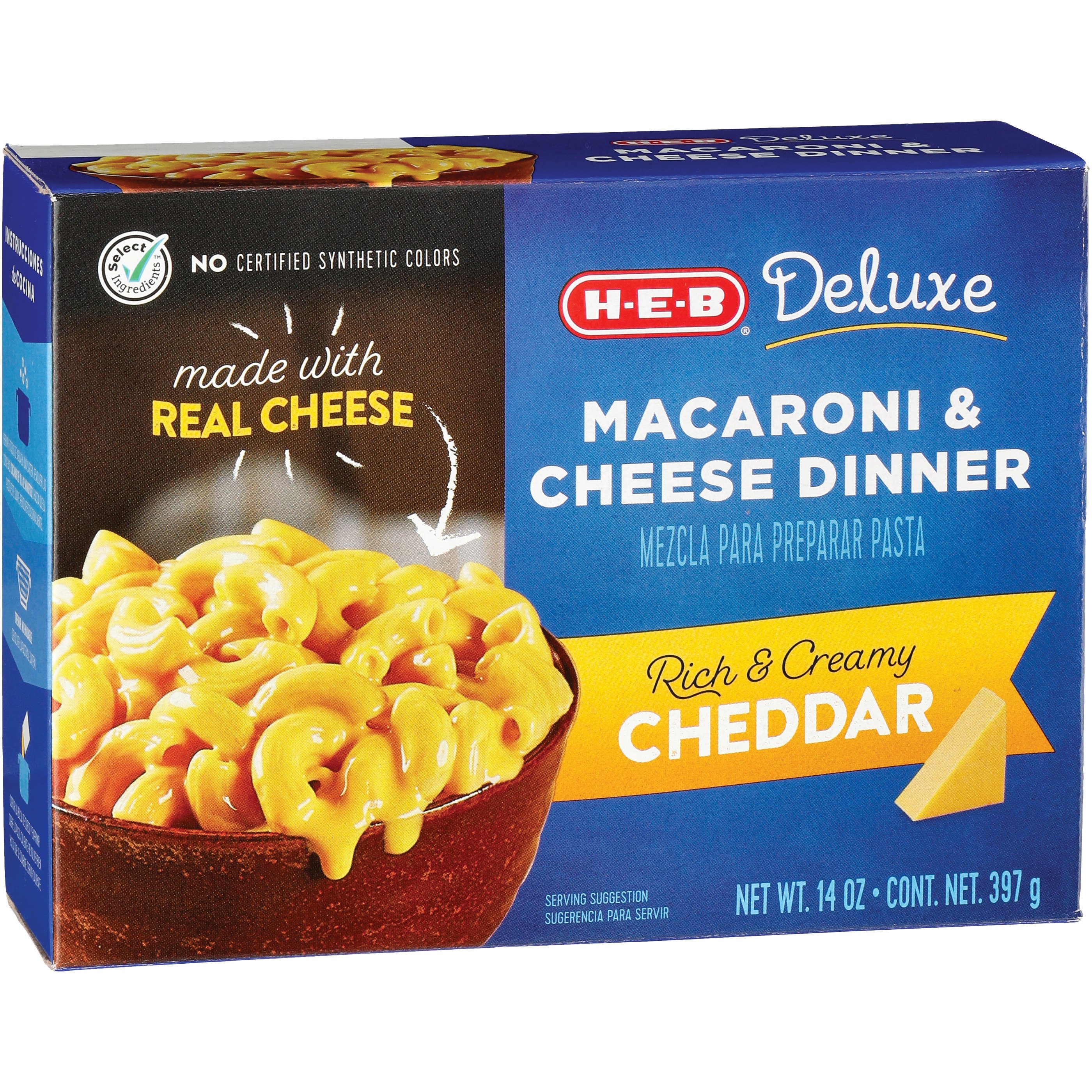 HEB Deluxe Cheddar Macaroni and Cheese Dinner Mix Shop Pantry Meals