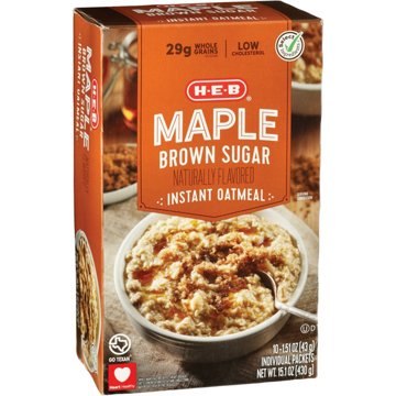 H-E-B Instant Oatmeal - Maple Brown Sugar, 10 ct