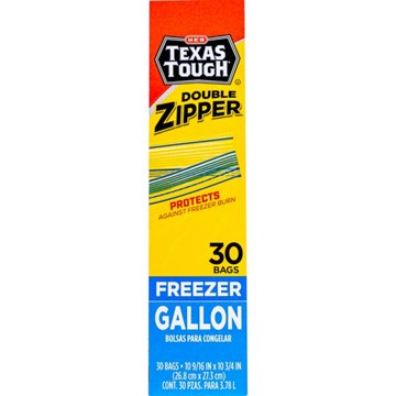 H-E-B Texas Tough Double Zipper Gallon Freezer Bags, 30 ct