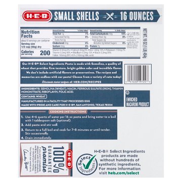 H-E-B Small Pasta Shells, 16 oz
