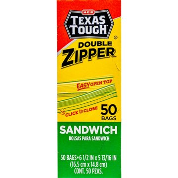 H-E-B Texas Tough Double Zipper Sandwich Bags, 50 ct
