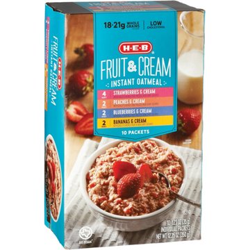 H-E-B Fruit & Cream Instant Oatmeal Variety Pack, 10 ct