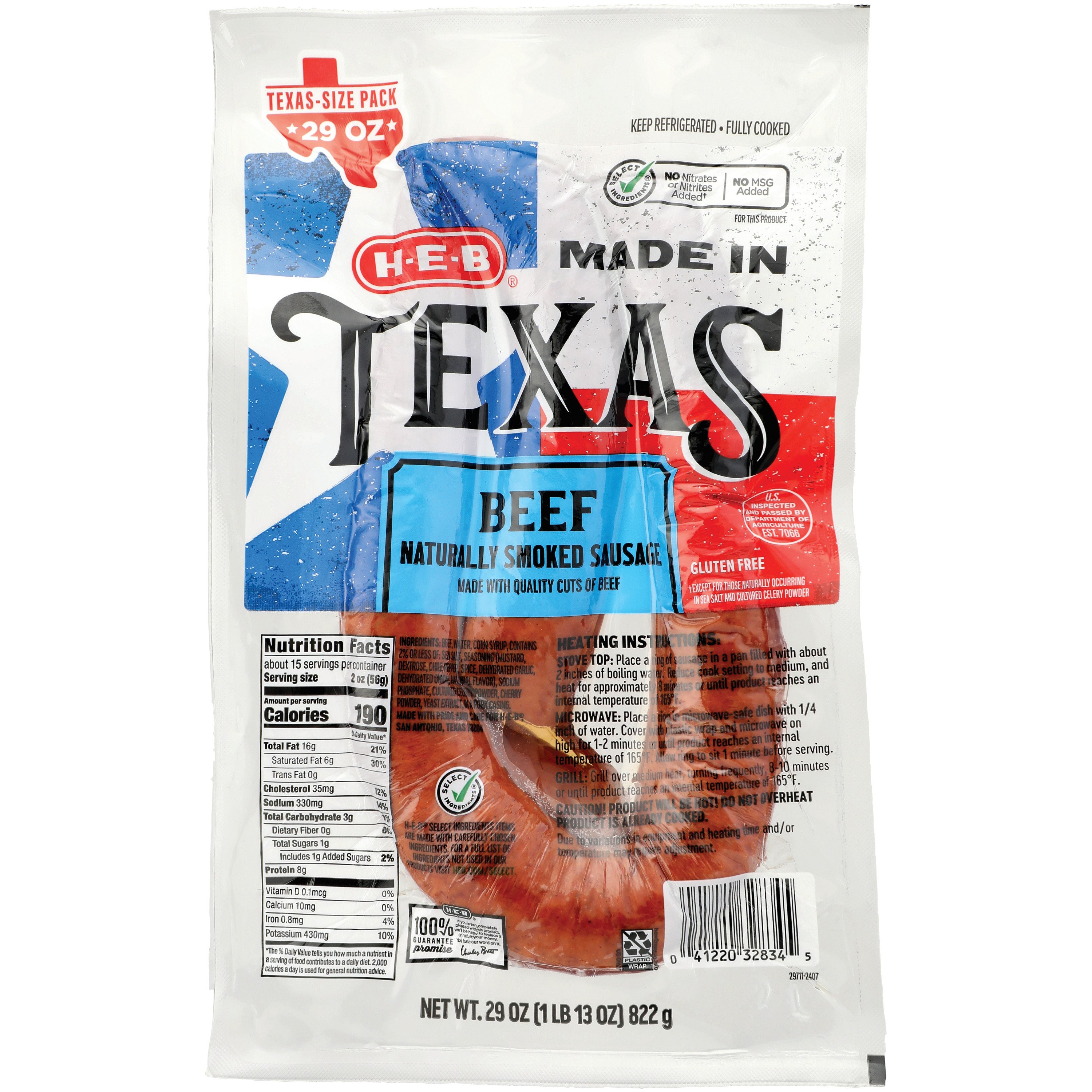 H E B Made In Texas Beef Smoked Sausage Value Pack Shop Sausage At H E B