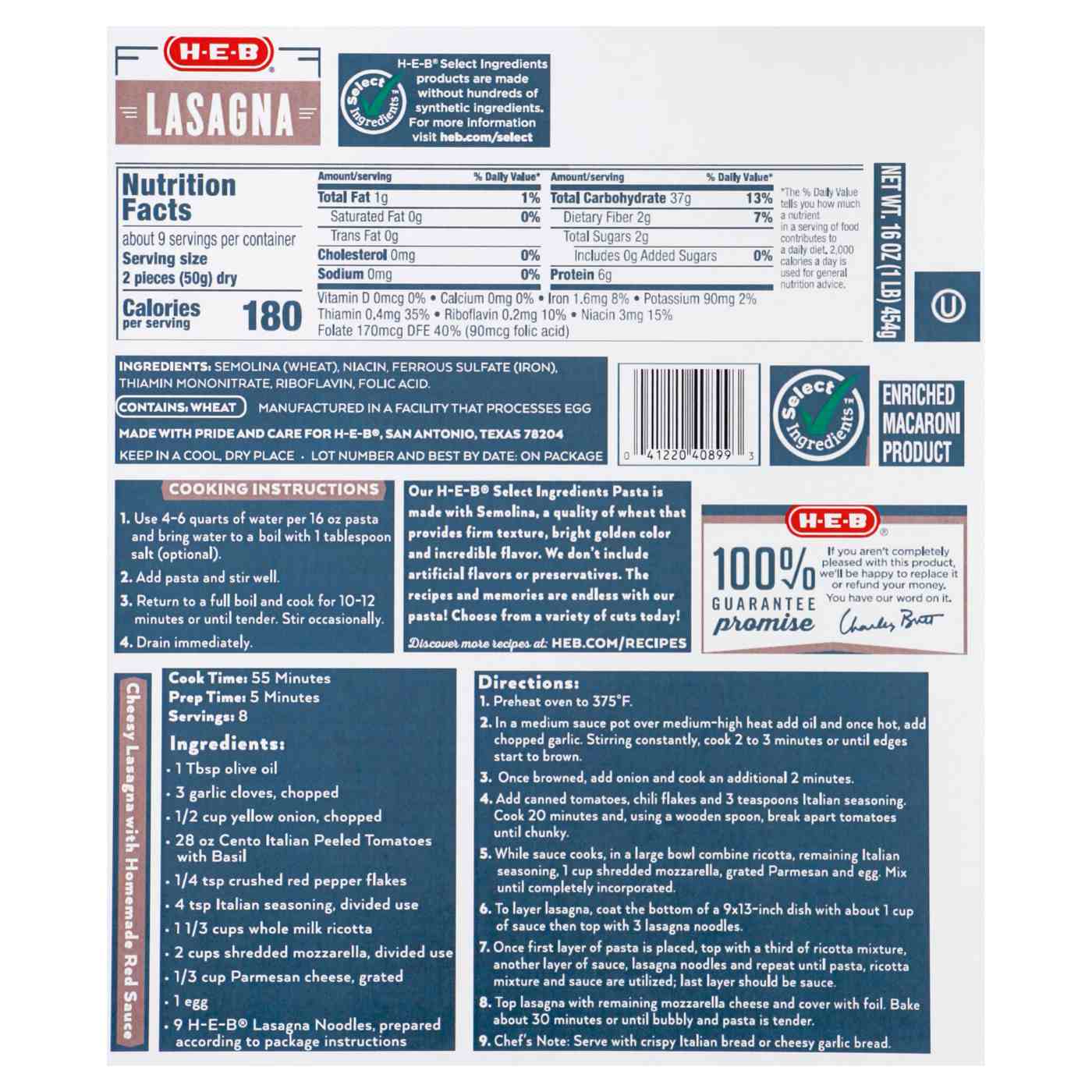 H-E-B Lasagna Noodles; image 2 of 2