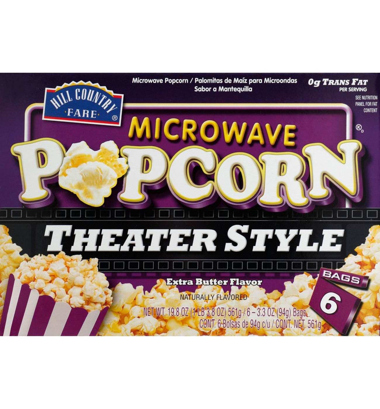 Hill Country Fare Theater Style Extra Butter Flavor Microwave Popcorn; image 1 of 4