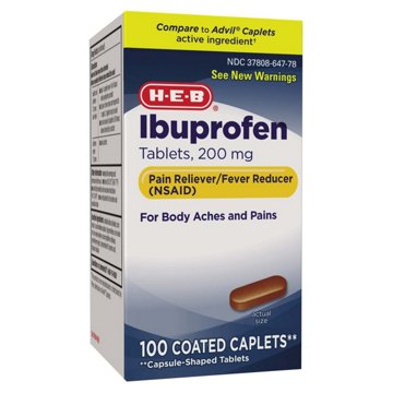 H-E-B Ibuprofen Fever & Pain Relief Coated Caplets – 200 mg, 100-ct
