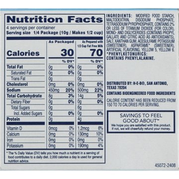 Hill Country Fare Sugar Free Instant Vanilla Pudding Mix, 1.34 oz