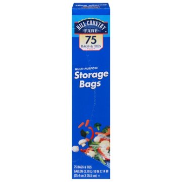 Hill Country Fare Gallon Storage Bags & Ties, 75 ct
