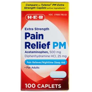 H-E-B Pain Relief PM Acetaminophen Caplets - 500 mg, 100 ct