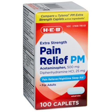 H-E-B Pain Relief PM Acetaminophen Caplets - 500 mg, 100 ct