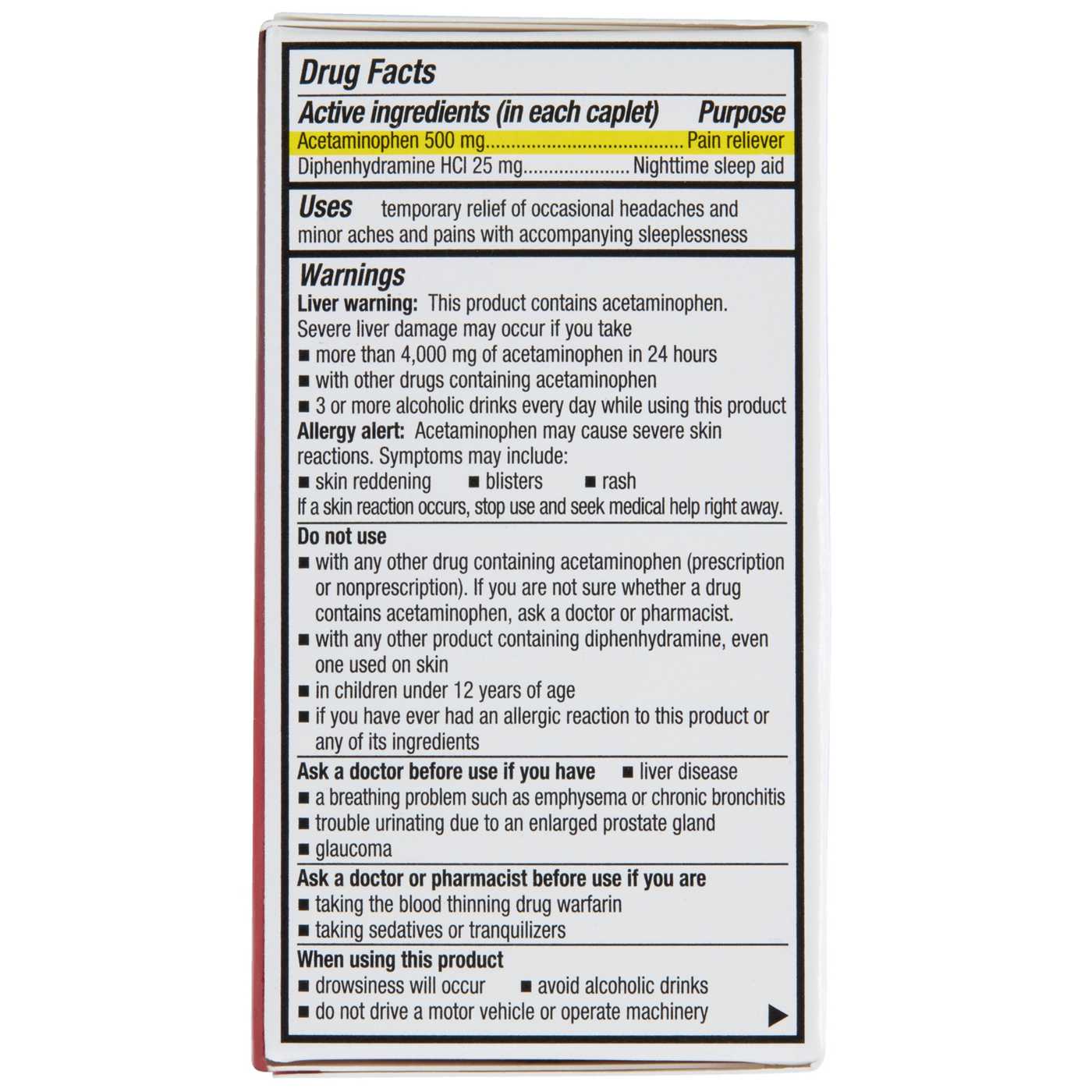 H-E-B Pain Relief PM Acetaminophen Caplets - 500 mg; image 5 of 5