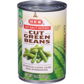 H-E-B No Salt Added Cut Green Beans, 14.5 oz