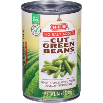 H-E-B No Salt Added Cut Green Beans, 14.5 oz