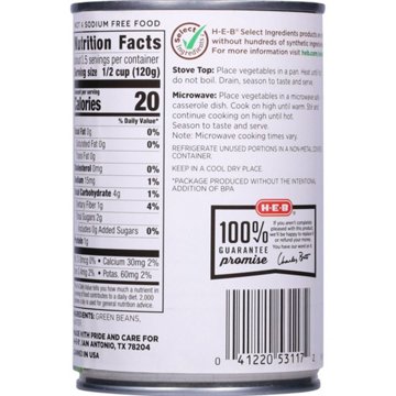 H-E-B No Salt Added Cut Green Beans, 14.5 oz