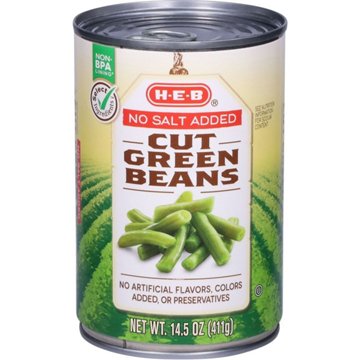 H-E-B No Salt Added Cut Green Beans, 14.5 oz