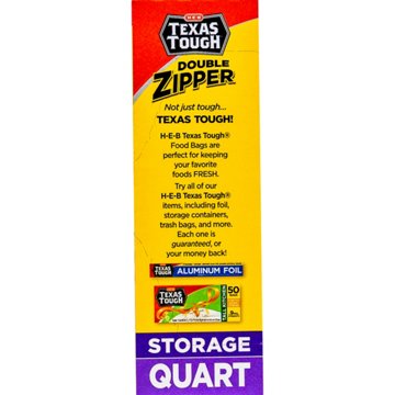 H-E-B Texas Tough Double Zipper Quart Storage Bags, 50 ct