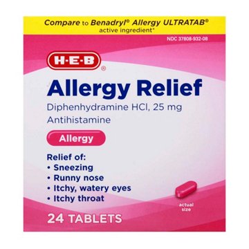 H-E-B Allergy Relief 25 mg Diphenhydramine Antihistamine Tablets