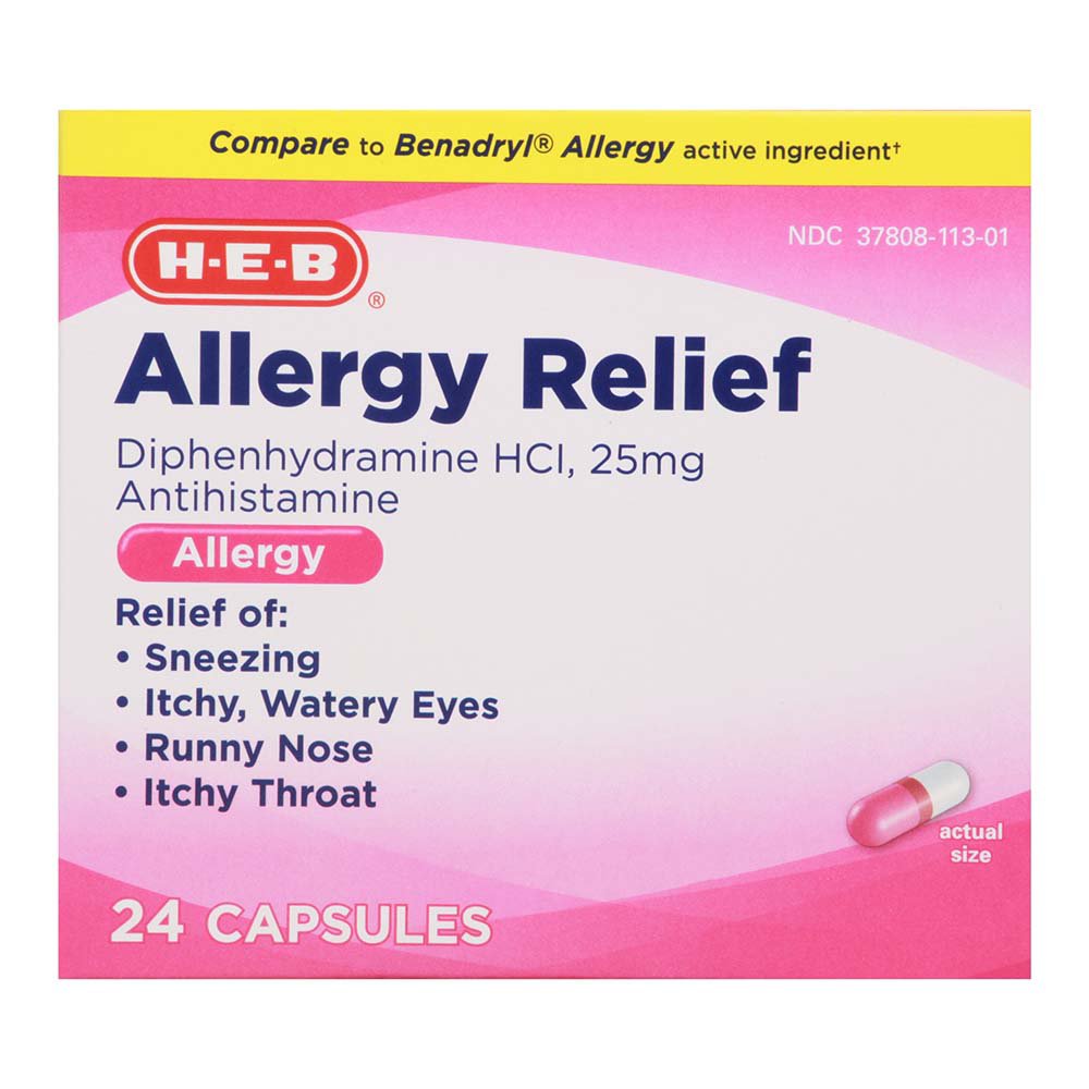 H-E-B Allergy Relief Diphenhydramine 25 mg Antihistamine Capsules ...