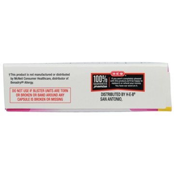H-E-B Allergy Relief Diphenhydramine Antihistamine Capsules – 25 mg, 24 ct