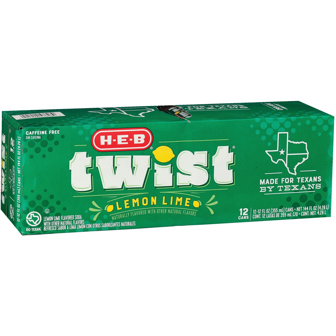 H-E-B Twist Lemon Lime Soda 12 pk Cans; image 2 of 2