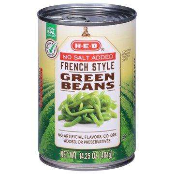 H-E-B No Salt Added French Style Green Beans, 14.25 oz