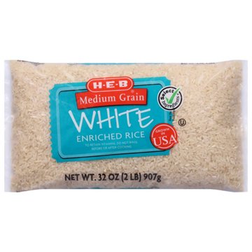 H-E-B Enriched Medium Grain White Rice, 2 lbs